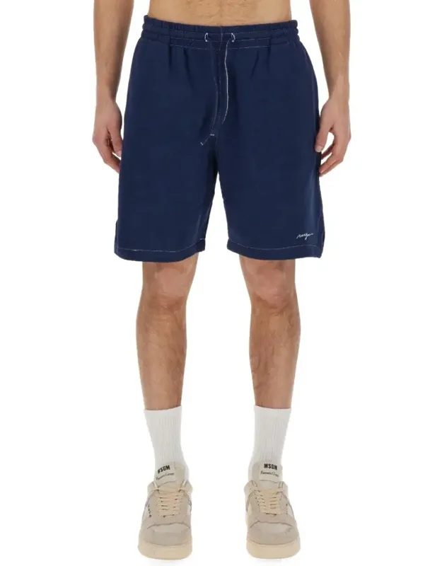 Bermuda Shorts With Embroidered Logo, Relaxed Fit, Elastic Waistband