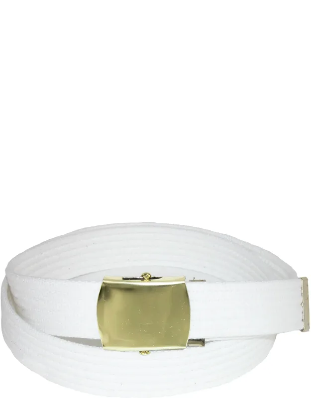 Ribbed Fabric Belt With Brass Tone Buckle
