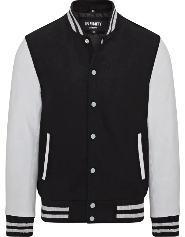 Letterman Baseball Wool Varsity Bomber Jacket With Genuine Leather Sleeves And Soft Polyester Lining