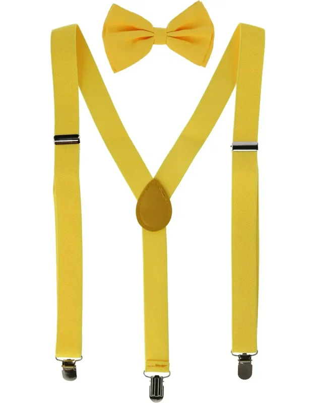 Solid Fashion Color Bow Tie And Suspender Set With Adjustable Fit And Y-back Style