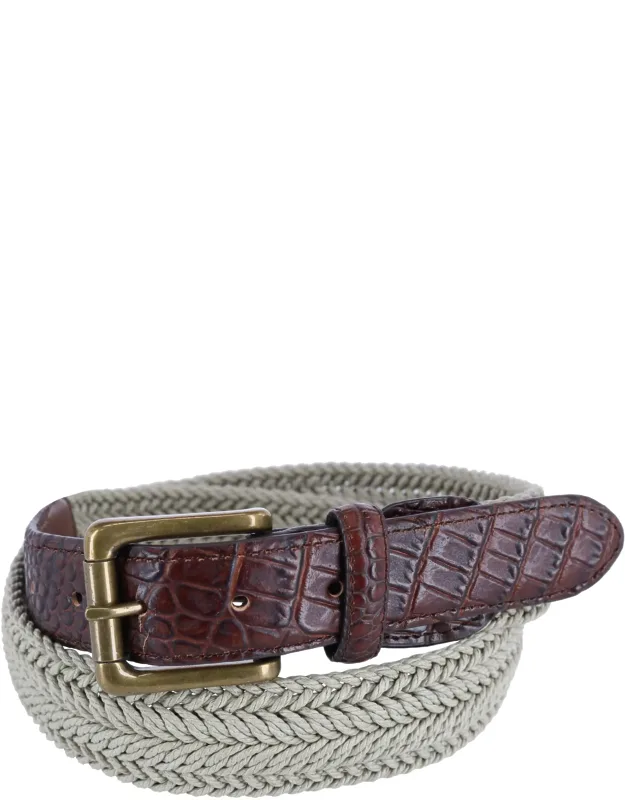 Big & Tall Waxed Braided Belt With Croc Print Ends