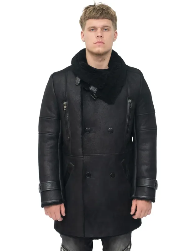 Ledbury Reefer Coat With Three-button Closure And High Funnel Neck Collar