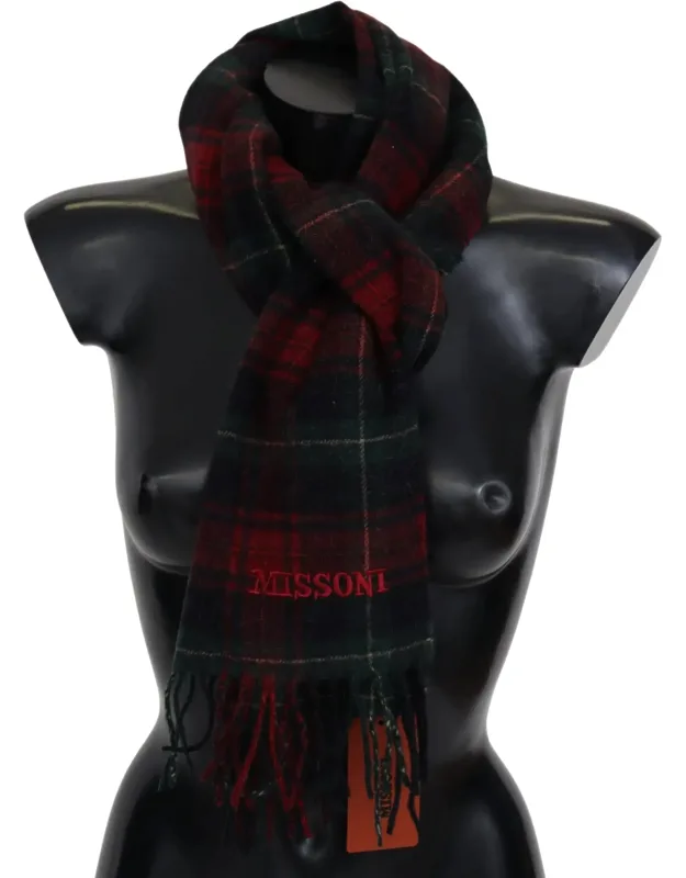 Check Wool Neck Wrap With Fringes Scarf