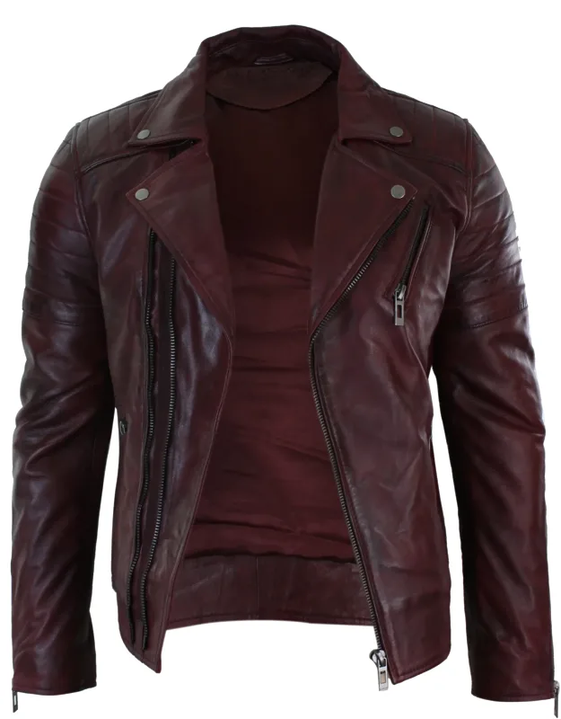 Slim Cross Zip Real Leather Jacket