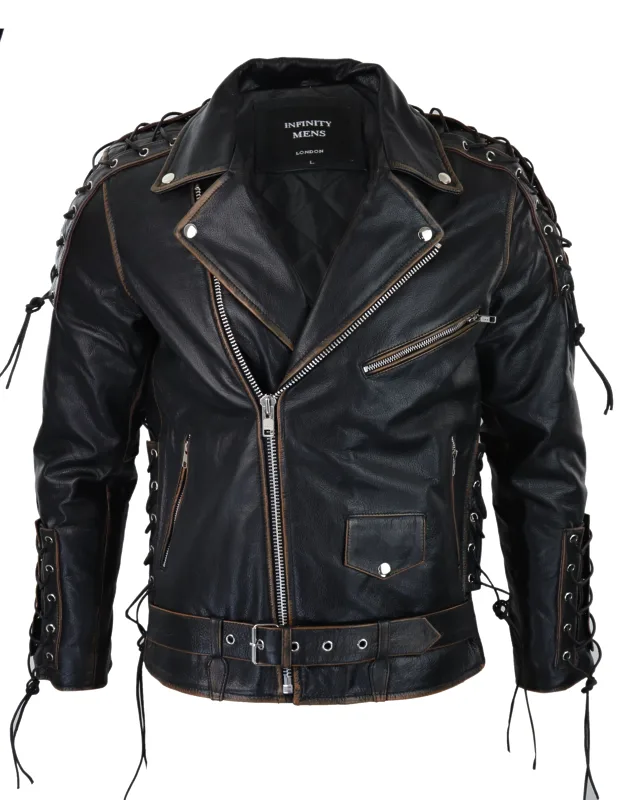 Cowhide Leather Jacket Cross Zip Biker