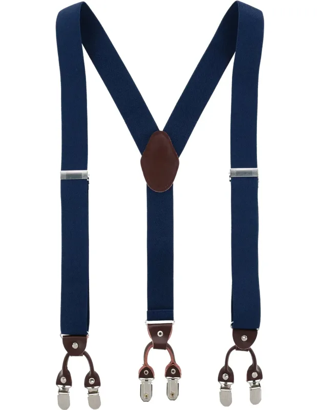 1.375 Inch Wide Solid Color Y-back Double Clip-end Suspenders