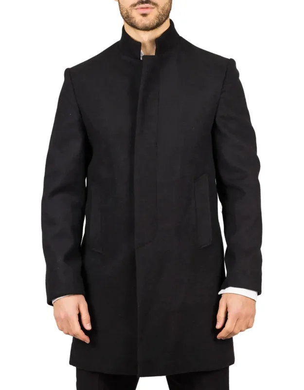 Stand Collar Wool Blend Overcoat Classic Trench Coat Winter Jacket
