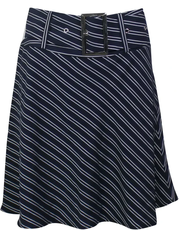 Belted Striped Flare Mini Skirt