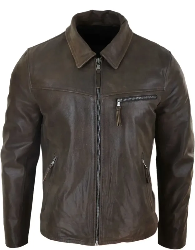 Classic Real Leather Collar Box Jacket