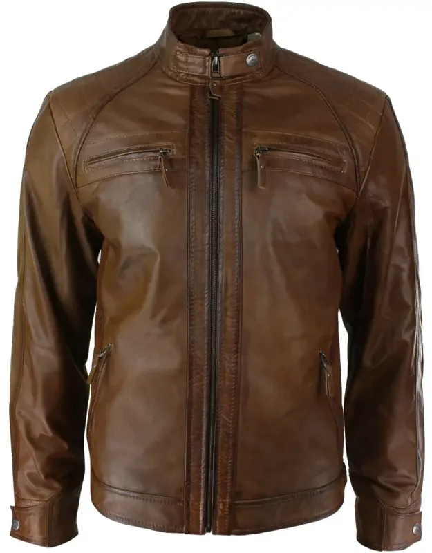 Zipped Soft Leather Short Biker Jacket - Light Weight Ideal For All Seasons, Tailored Fit Design