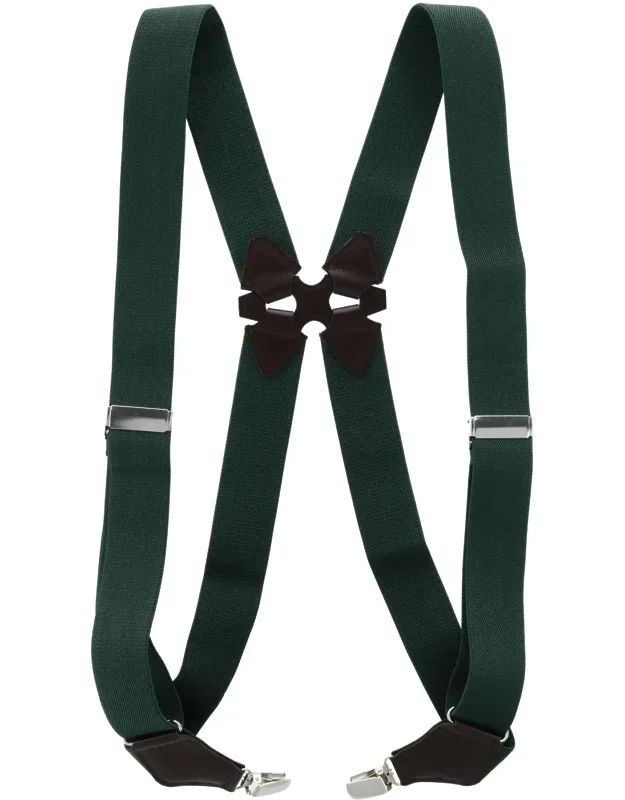 Elastic Solid Color Dress Ubee Side Clip Suspenders With Decorative Leather Back Patch And Adjustable Length