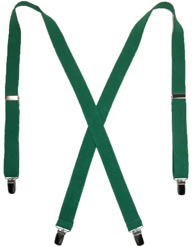 Elastic Clip-end 1 Inch Basic Suspenders - Adjustable X-back Style, Silver Metal Clip-ends