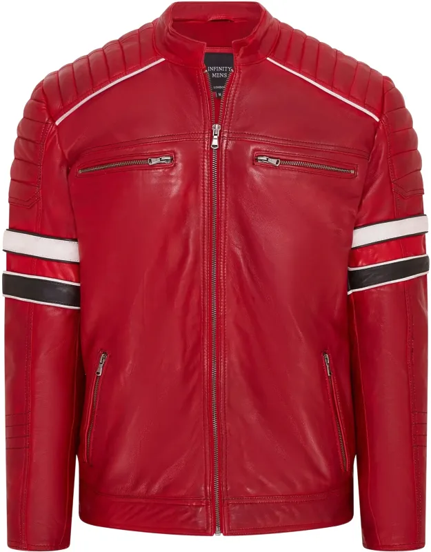 Quilted Leather Biker Racing Jacket