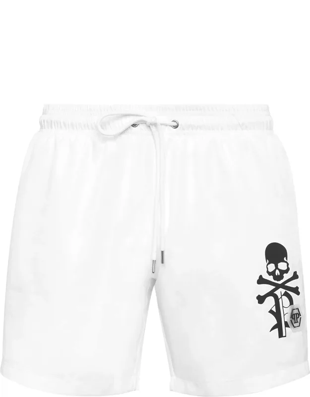 Short Swim Boxer With Skull & Bones Print And Elasticated Waistband