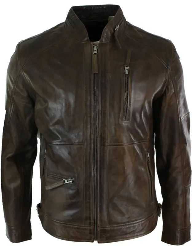 Biker Leather Jacket With Washed Effect Leather And Smart Casual Wear