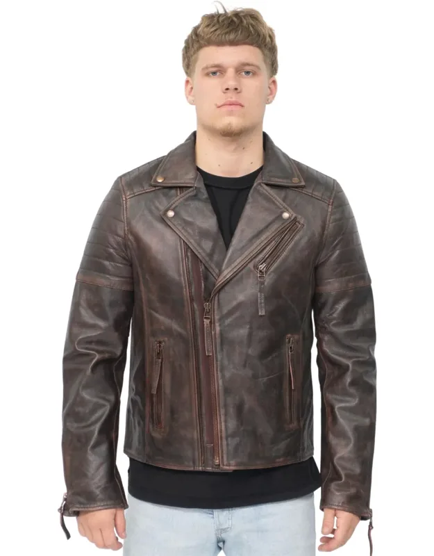Brando Double Cross Zip Leather Biker Jacket