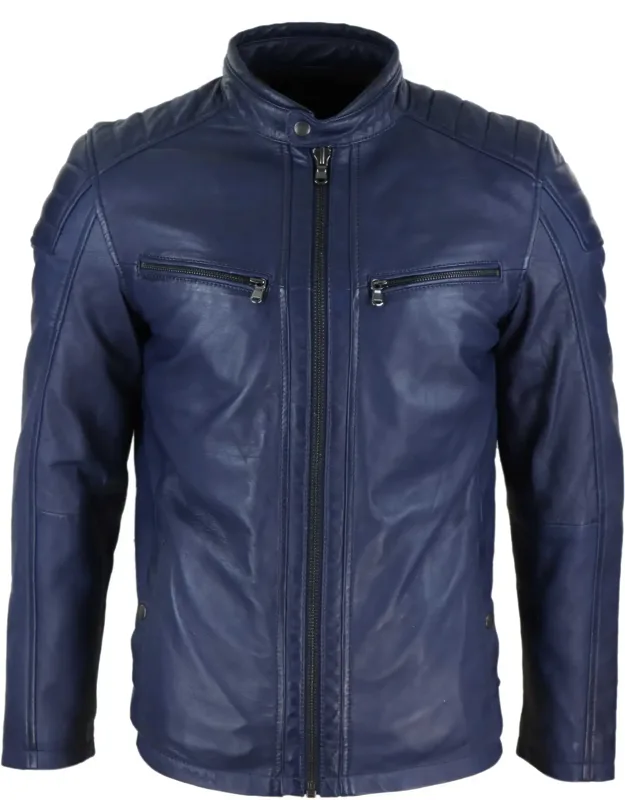 Zipped Biker Jacket - Tailored Fit, Premium Soft Napa Leather