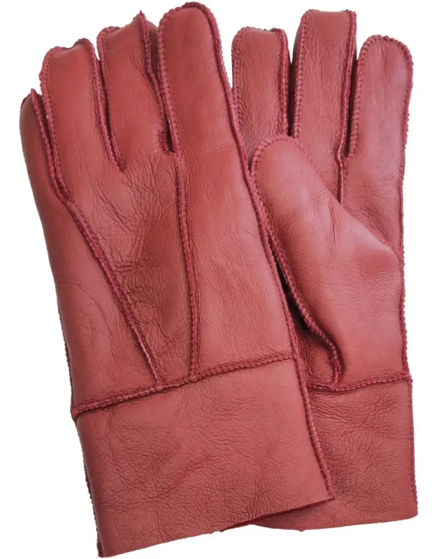 Sheepskin Leather Gloves With Roll Up/down Cuff