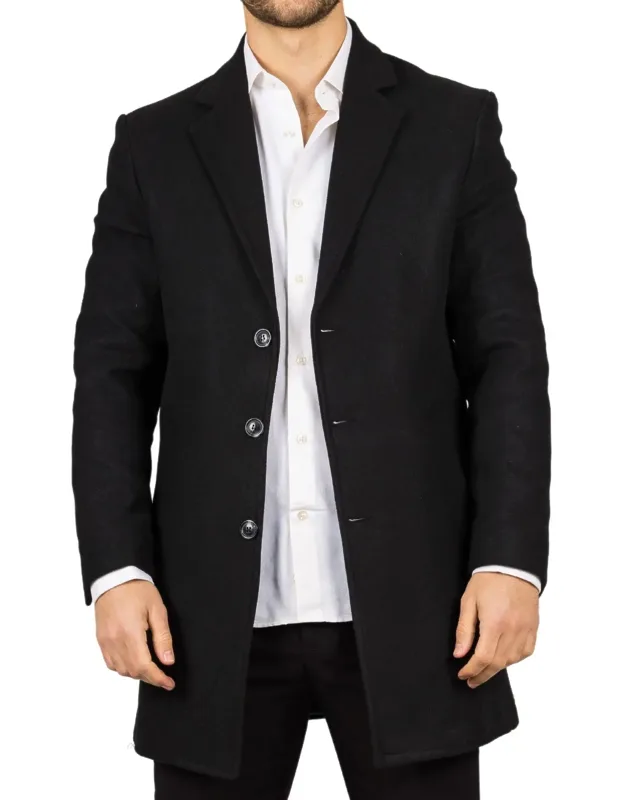 Notched Lapel Collar Wool Blend Overcoat Classic Trench Coat Winter Jacket