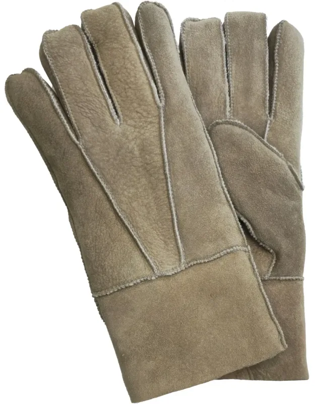 Sheepskin Suede Gloves With Roll Up/down Cuff