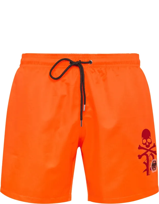 Short Swim Boxer With Skull & Bones Print And Elasticated Waistband