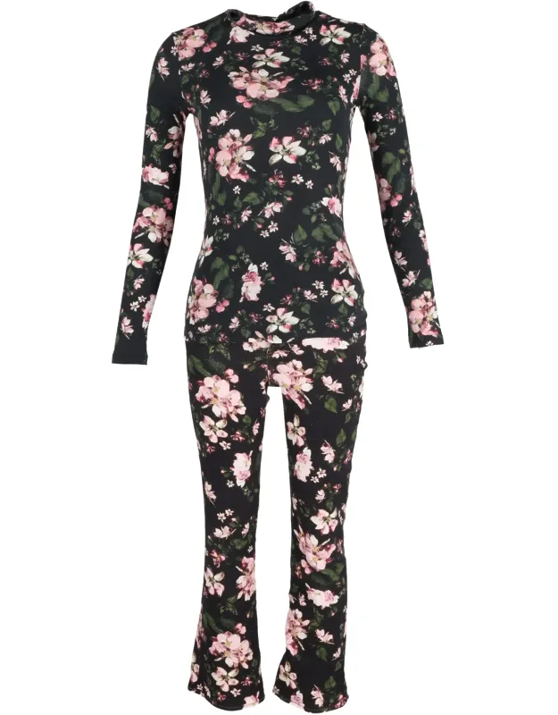 Kelly Turtleneck Top And Cropped Belted Flare Jeans In Floral-print Cotton