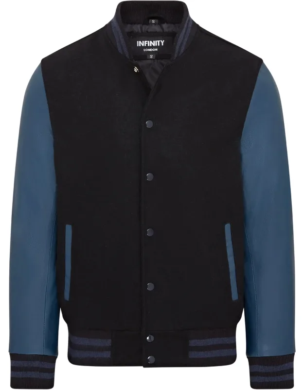 Letterman Baseball Wool Varsity Bomber Jacket - Genoa With Genuine Leather Sleeves And High-quality Stitching