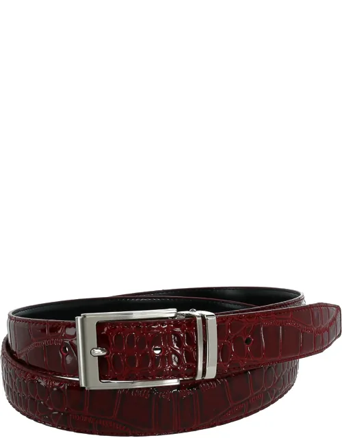 Big & Tall Leather Croc Print Dress Belt With Clamp On - Great Choice For A Golf Belt, High Gloss Finish