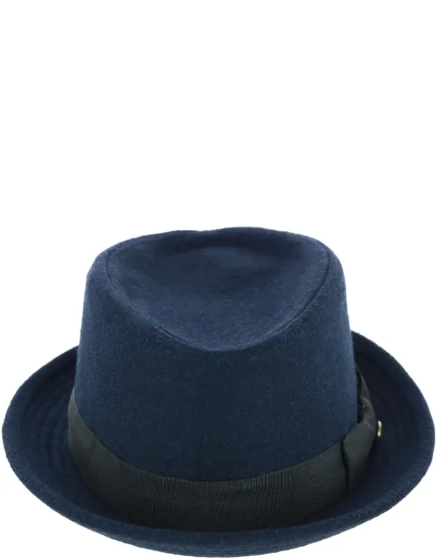 Diamond Shape Wool Fedora With Grosgrain Hatband