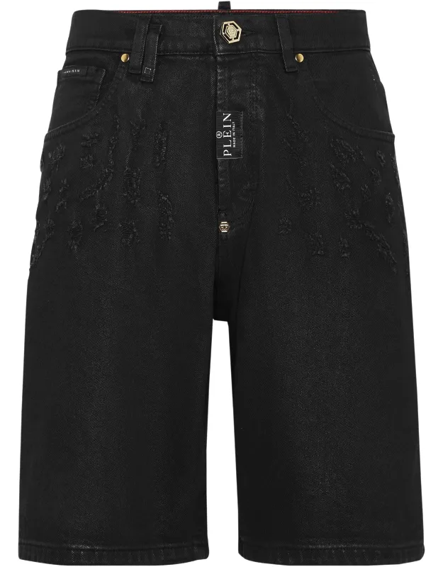 Formentera Fit Shorts - Stone Washed Denim, Iconic Emblem