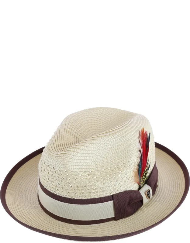Polybraid Fedora Hat With Grosgrain Ribbon And Feather
