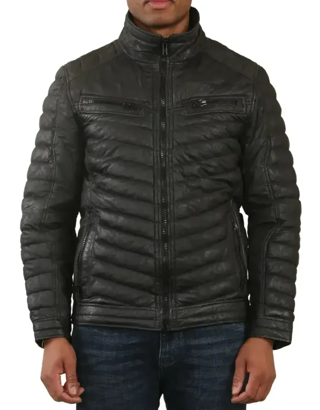 Quilted Puffer Soft Napa Leather Jacket