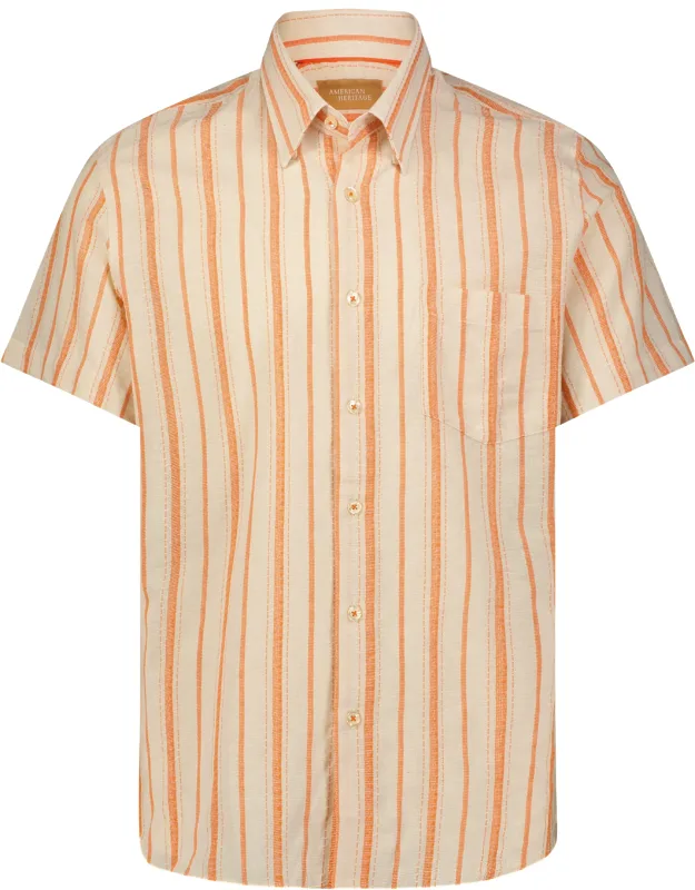 Beige Striped Short Sleeve Shirt