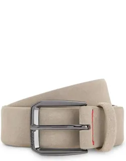 Italian-suede Belt With Angular Logo Buckle