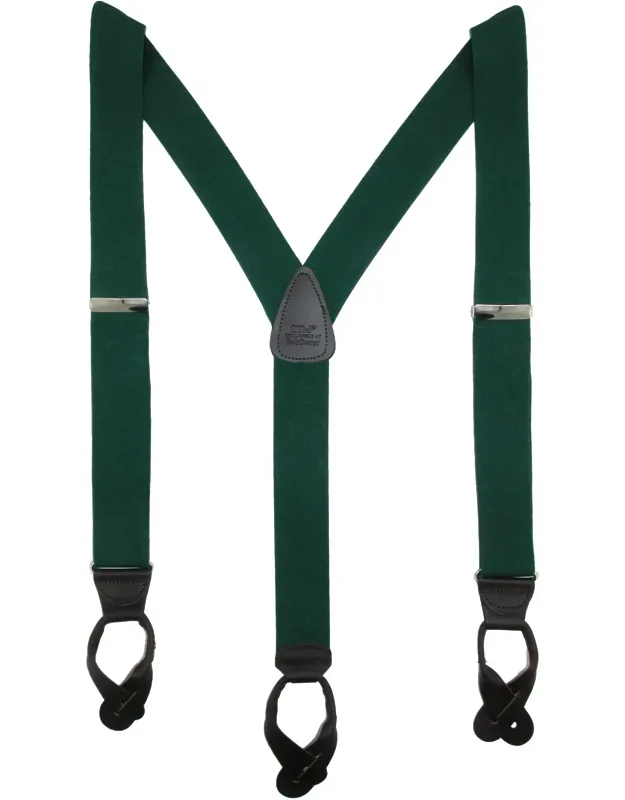 Elastic Button End Dress Suspenders With Silver Hardware, Y-back Style, Leather Back Patch