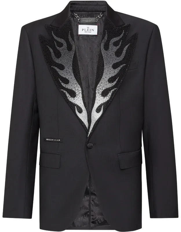 Blazer Flame With Satin Peak Lapel And Rhinestoned Décor