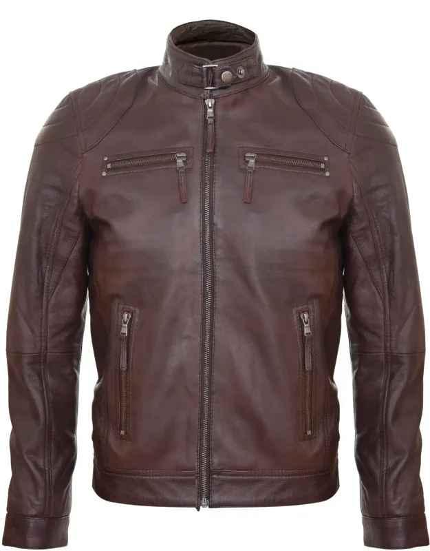 Leather Biker Vintage Zipped Racing Jacket