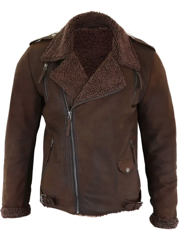 Cross Zip Leather Biker Jacket