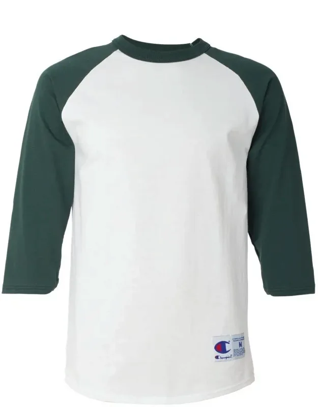 Champion Three-quarter Raglan Sleeve Baseball T-shirt, 5.2 Oz. 100% Cotton, Contrast-color Sleeves