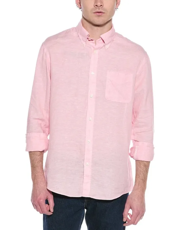 Regular Fit Linen Shirt With Button-down Collar And Left Chest Pocket
