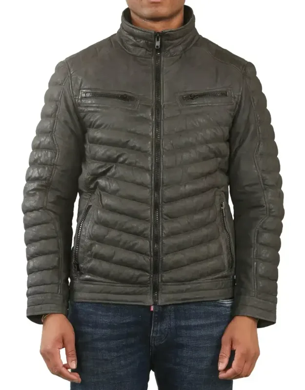 Quilted Puffer Soft Napa Leather Jacket
