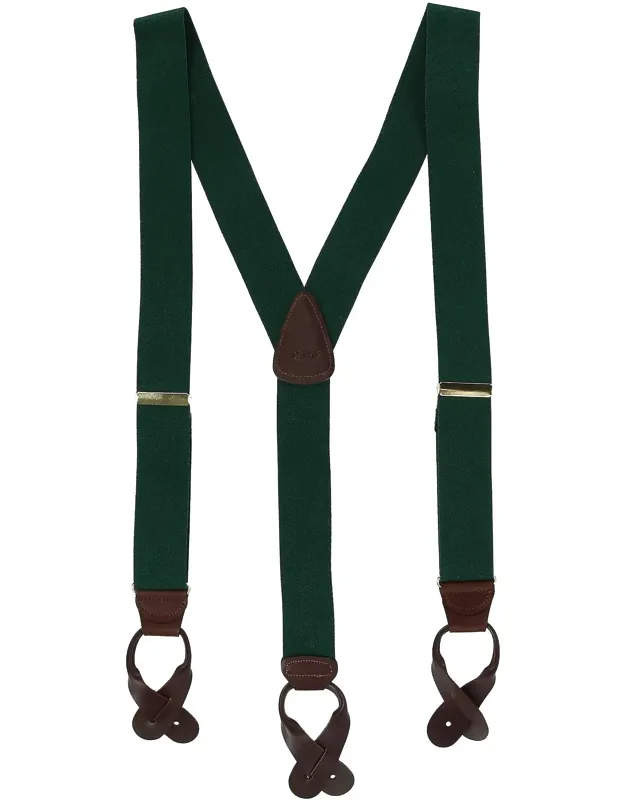 Elastic Button End Suspenders With Gold Finish Adjusters And Leather Back Patch
