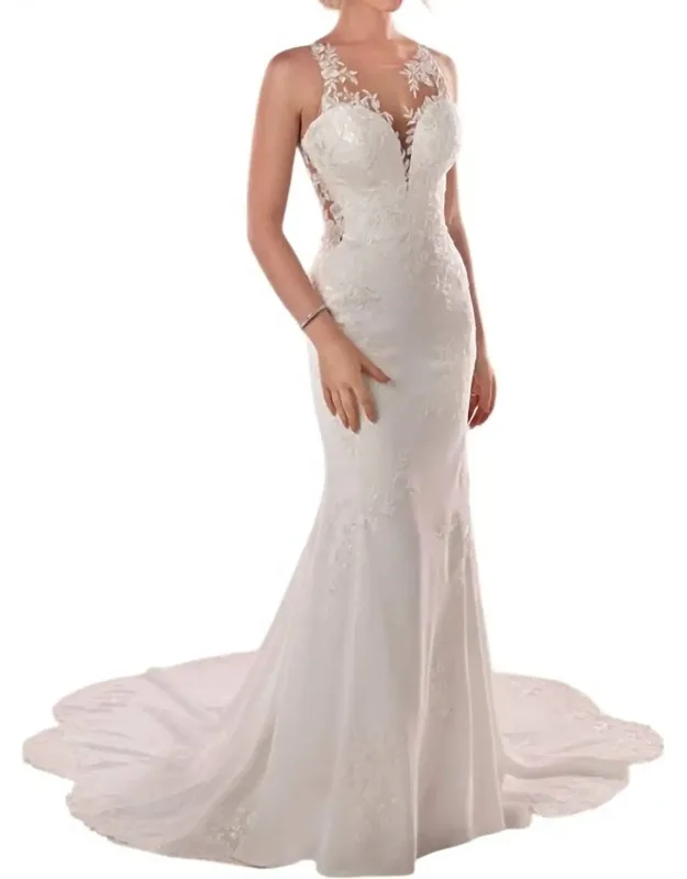 Modern Crepe Wedding Dress With Scalloped Train