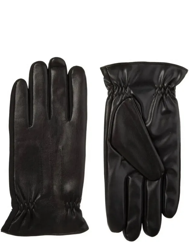 Insulated Faux Leather Touchscreen Gloves With Gathered Wrist