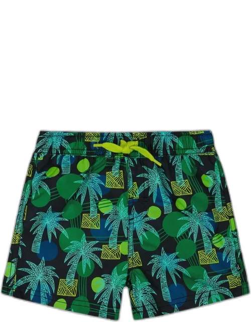 Printed Swim Trunks Jungle On Black With Upf 50+ Protection And Drawstring Waistband