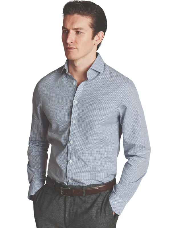 Non-iron Poplin Mini Gingham Check Cutaway Slim Fit Shirt