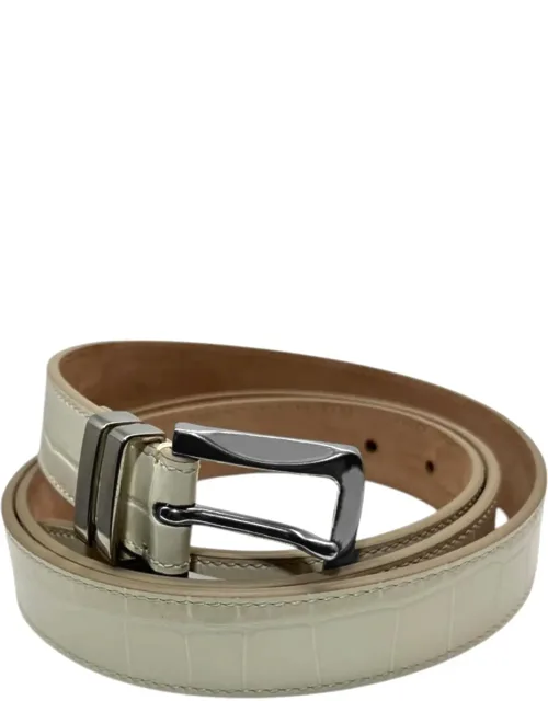 Curved Bone Croc Leather Belt