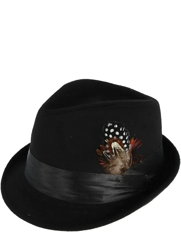 Dressy Faux Felt Fedora With Feather