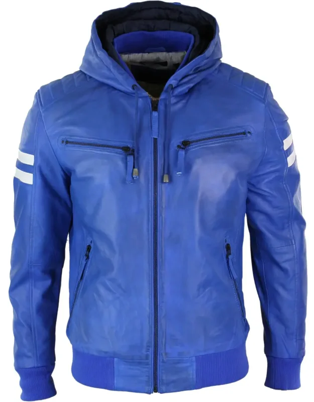 Hooded Leather Bomber Jacket