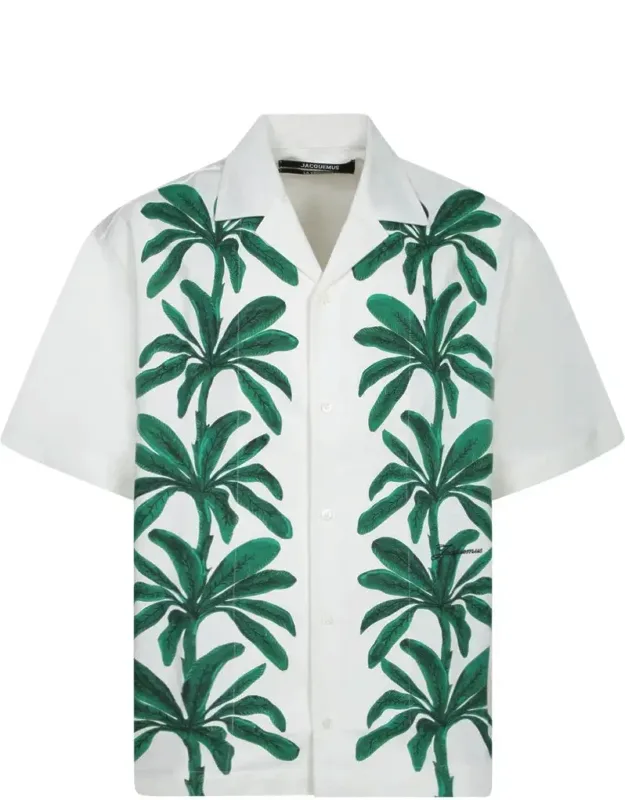 Palm Leaf Print Denim Shirt